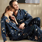 Long Printed Matching Silk Pajama Set Couple guys silk pajamas silk pajamas for women