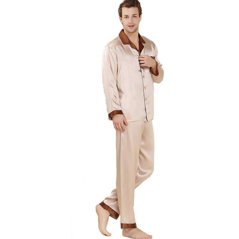 Men's Long Sleeved Silk Pajama Set  for Men Silk loungewear -  slipintosoft