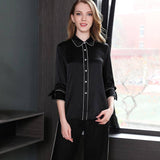 19 Momme Black Classic Silk Pajama Set for Women Luxury Silk Sleepwear 100% Silk PJS -  slipintosoft