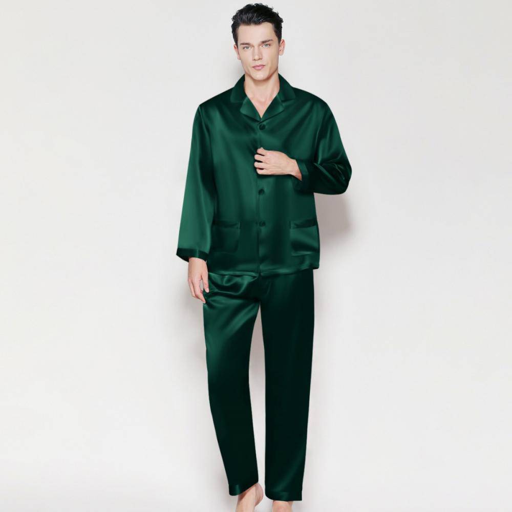 Long Silk Pajamas For Men 2 Piece Set Real 100% Real Mulberry Silk PJS -  slipintosoft