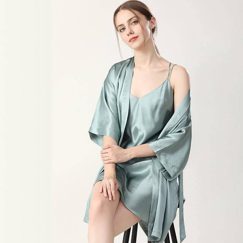 19 Momme Classic Short Silk Nightgown and Robe Set Silk Sleepwear for Women -  slipintosoft