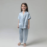 19 Momme Girls Short Silk Pajamas Set Children's Fashion Home Wear White Trimming