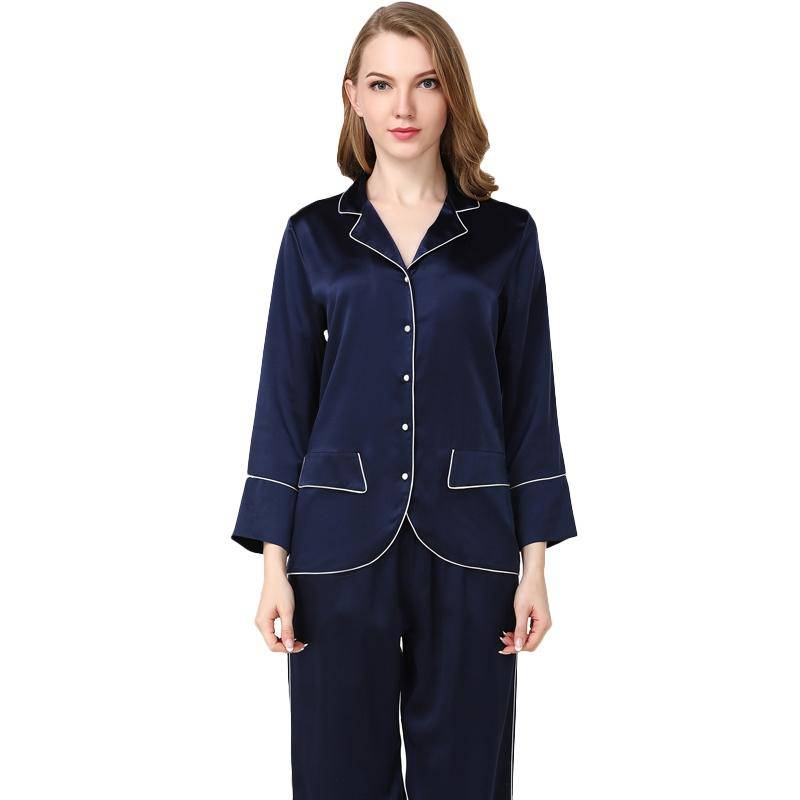 Best Silk Pyjamas Set For Women Long Sleeved Ladies Silk Pajamas 100% Silk Nightwear With Pocket -  slipintosoft