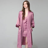 Long Silk Nightgown And Robe Set For Women Full-length Long Sleeve Silk Nightwear Set