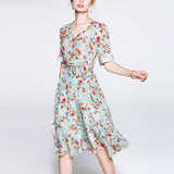 Spring New Women's Silk Floral Dress Pure 100% Pure Mulberry Silk Dresses