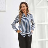 Stripe Silk Blouse for Women 100% Pure Silk Long Sleeves Silk Tops - slipintosoft