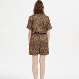 Two-piece Leopard Printed Silk Pajama Shorts Set - slipintosoft