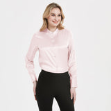 Women Band Collar Silk Blouse For Women 100% Pure Silk Blouse with Pocket - slipintosoft