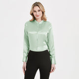 Women Band Collar Silk Blouse For Women 100% Pure Silk Blouse with Pocket