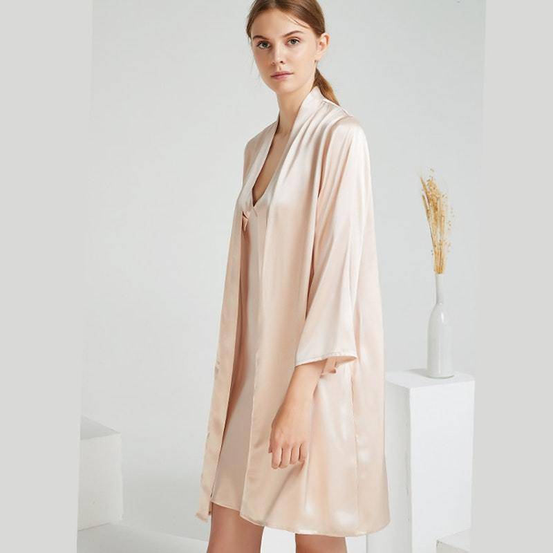 Women Silk Nightie And Robe Set Long Mulberry Silk Nightgown Set Silk Cami Night Dress - slipintosoft