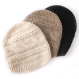 Women's Cashmere Hats Solid Cable-Knitted Cashmere Beanie Hat - slipintosoft