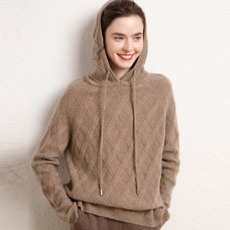 Women's Cashmere Hoodies with Drawstring Long Sleeves Sweater - slipintosoft