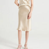 Womens Elegant Silk Skirt Knee Length Straight MIDI Pure Silk Skirt - slipintosoft