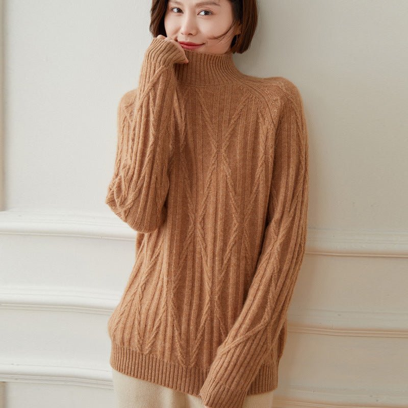 Women's Mock Neck Cashmere Sweater Classic Pullover Knit Tops - slipintosoft