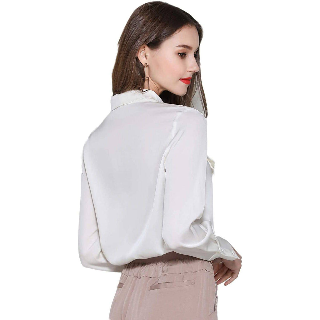 Womens Mulberry Silk Blouse Long Sleeve Lady Silk Shirt Blouse Tops - slipintosoft