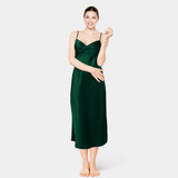 Women's Silk Nightgown Sexy V Neck With Bowknot Silk Night Dress Full Long Silk Gown