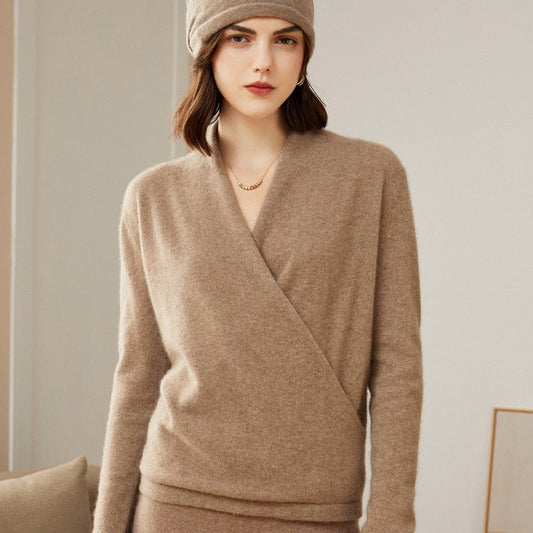 Women's Wrapped Pure Cashmere V Necked Soft Sweaters - slipintosoft